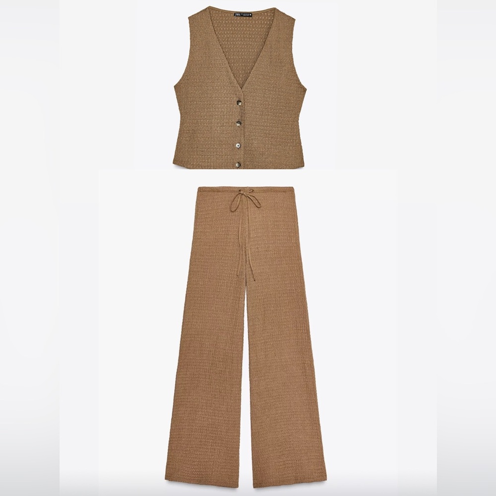 Zara Brown Wide-Leg Knit Set